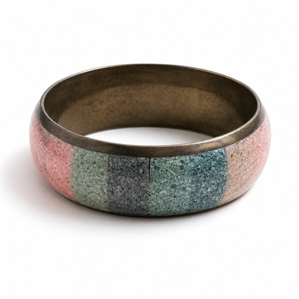 Vintage Brass and Enamel Bangle Bracelet Pastels Vintage Jewelry Arm Candy